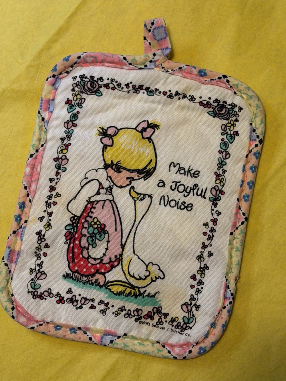 Precious Moments Pot holder Make A Joyful Noise Vintage Floral Patchwork